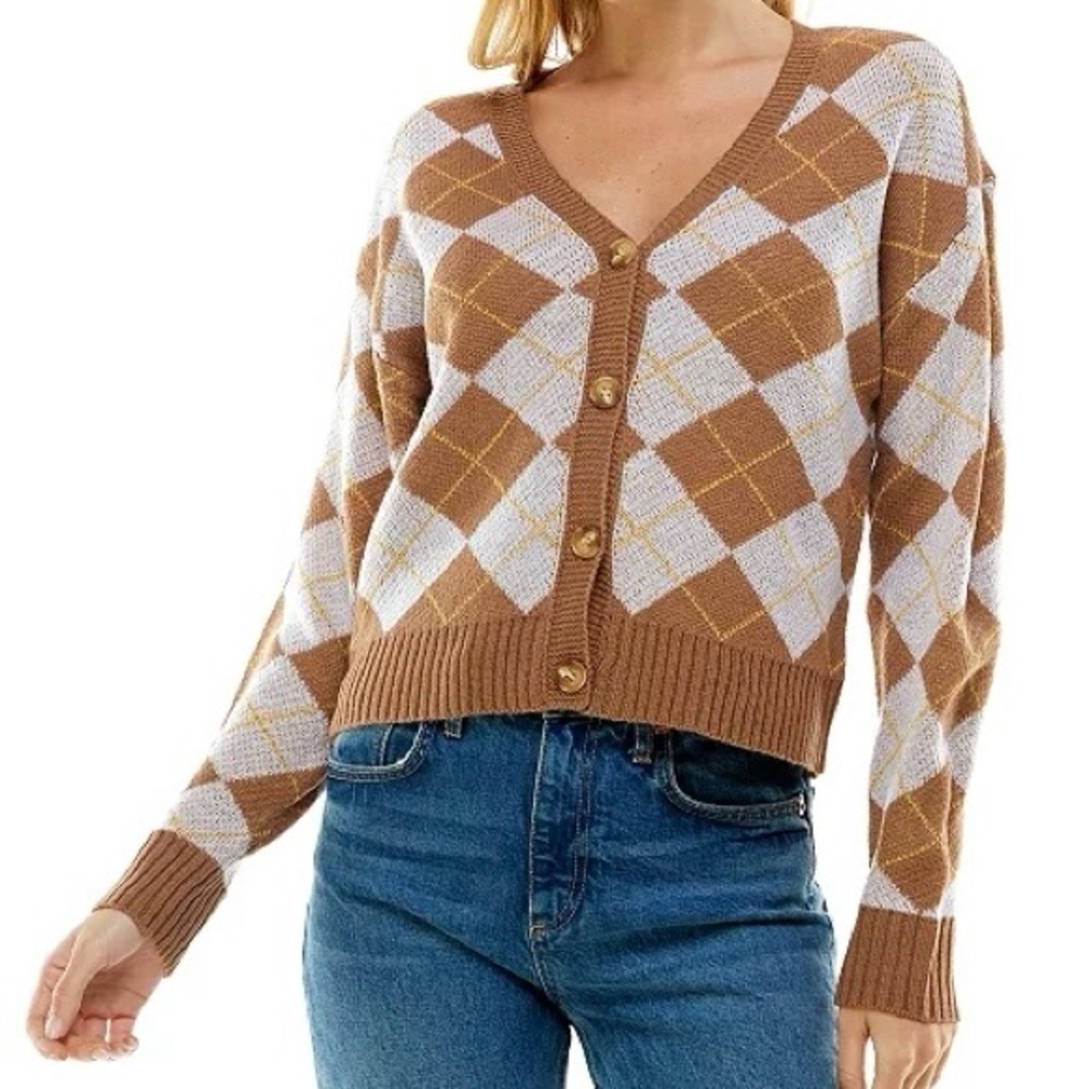 Ultra Flirt Brown Argyle Cardigan